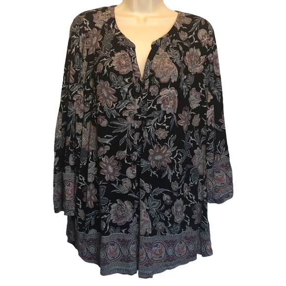 Lucky Brand Women’s Floral Print Boho Peasant Blouse Size 2x - Picture 2 of 11